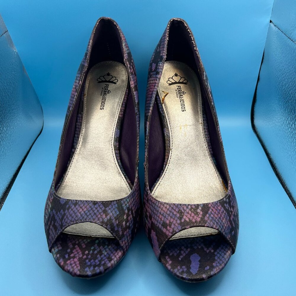 Fergalicious by Fergie Purple Snakeskin Peep Toe Heels – Women's Size 9.5